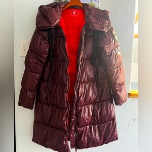 Save the Duck Isabel long puffer coat burgundy red